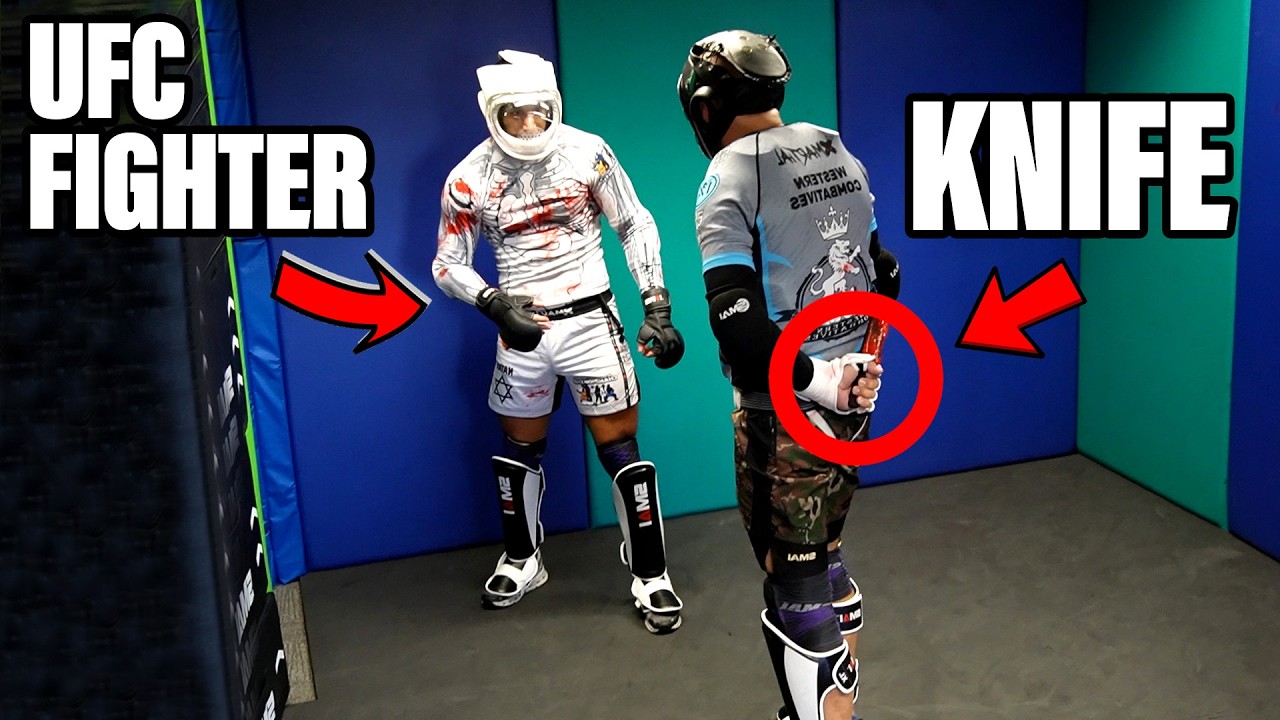 YouTube post by @usdc.rokasleo for XMartial. Caption reads: 6 Martial Artists Locked with a Knife Attacker.