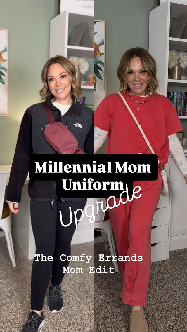 Instagram post by @the.aligned.edit for Holley Girl. Caption reads: Millennial Mom Uniform Upgrade ✨
Ep. 13 The comfy....