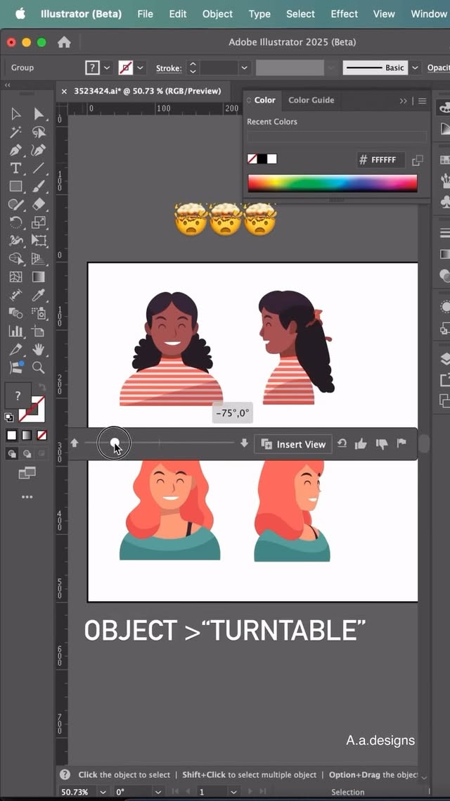 Instagram post by @illustrator.blog_artist for Adobe Stock. Caption reads: Wait… Illustrator can do a turntable spin now?! 🌀....