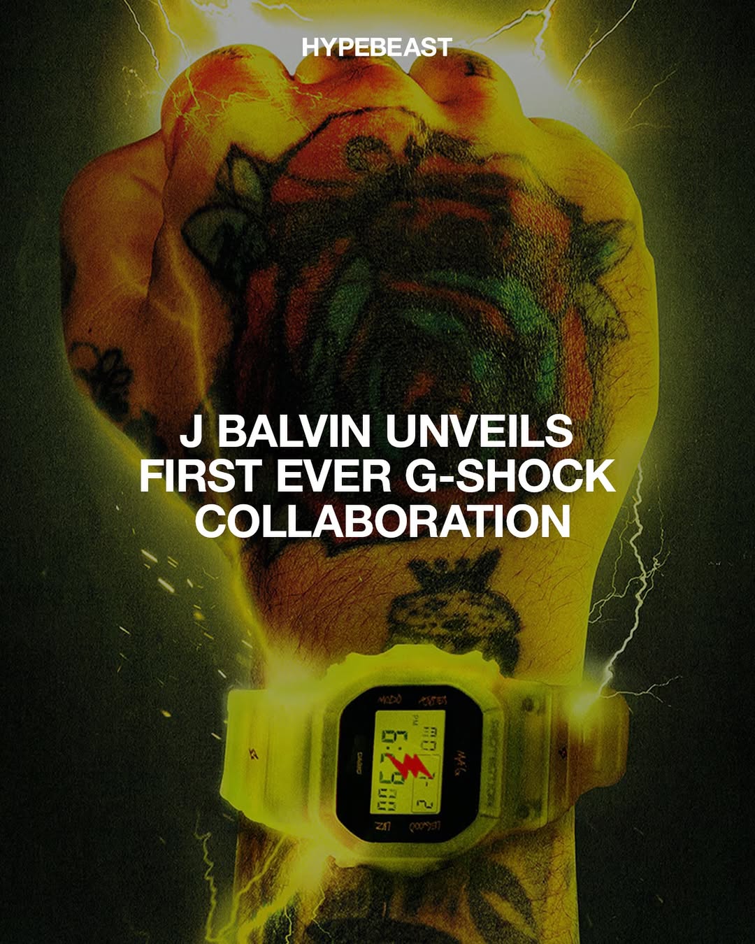 Instagram post by @hypebeastlatam for G-SHOCK. Caption reads: @jbalvin and @gshock_casio_official are teaming up....