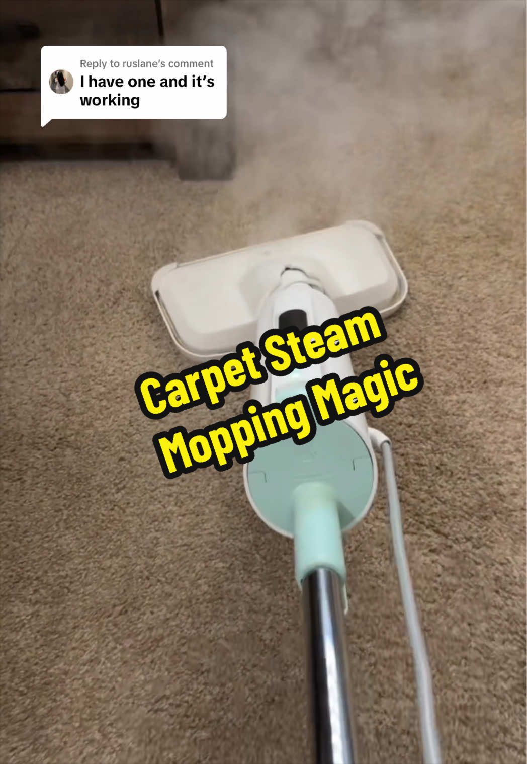 TikTok post by @ex0tic_divergent for Sweet Furniture. Caption reads: [...] this affordable steam mop instead @Sweet....