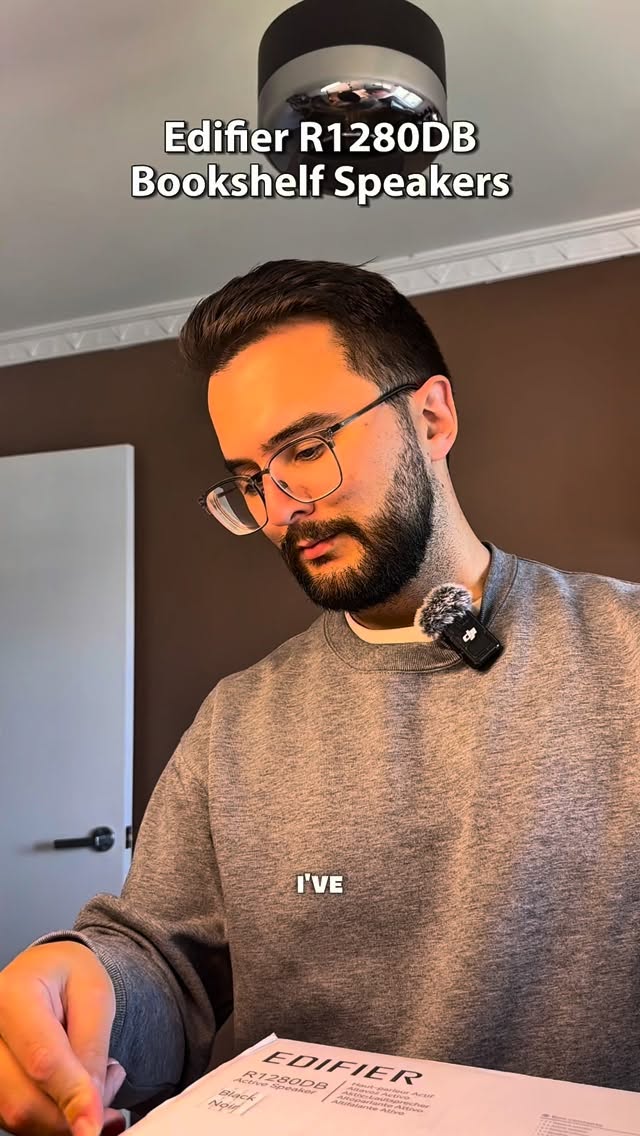 Instagram post by @kostagenaris for EDIFIER. Caption reads: I’ve been running the @edifier_global R1280DB....