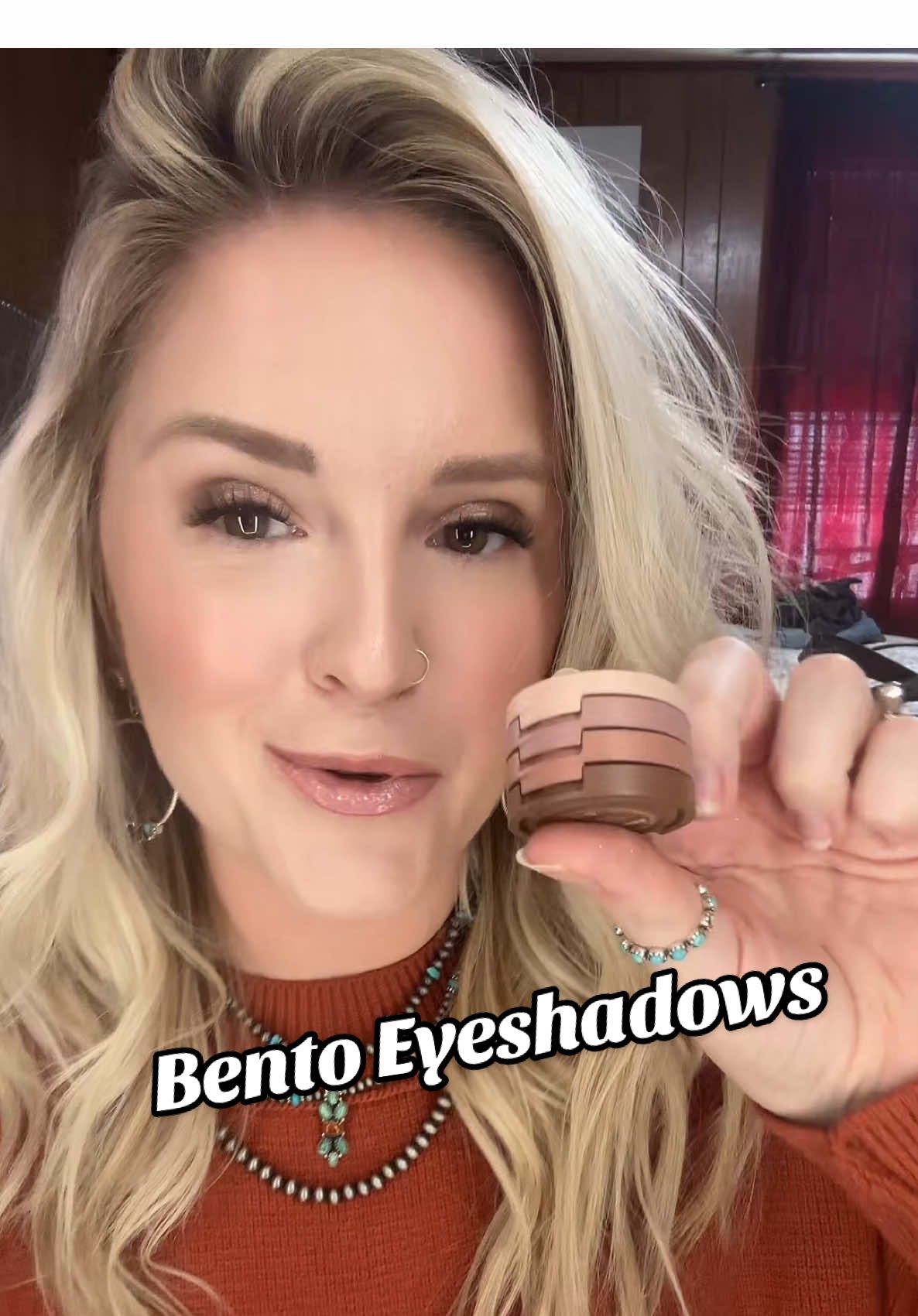 TikTok post by @daniellenlipscomb for Kaja Beauty. Caption reads: [...] beauty bento eyeshadows by @Kaja Beauty....