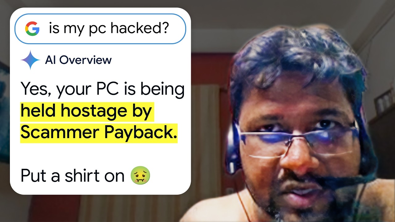 YouTube post by @ScammerPayback for AURA. Caption reads: Holding a Scammer's Computer HOSTAGE.