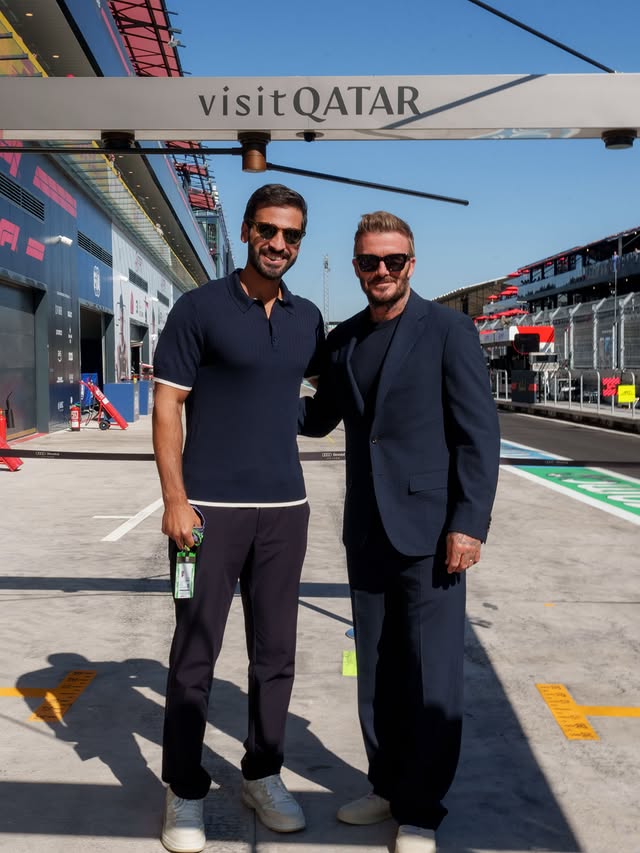 Instagram post by @davidbeckham for Visit Qatar. Caption reads: [...] the new @f1 Madring circuit with @visitqatar....