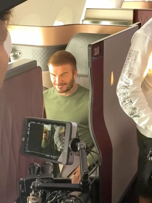 Instagram post by @davidbeckham for Qatar Airways. Caption reads: [...] League from up in the clouds… ⚽️✈️🏆....