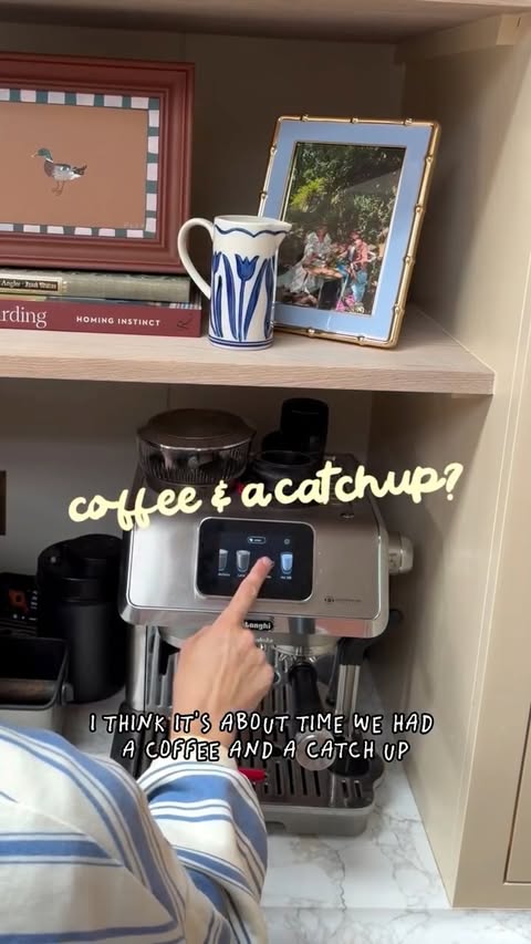 Instagram post by @lifeatbluebell_ for De’Longhi. Caption reads: ad. Coffee & a catchup with @Delonghiuk. We have a....