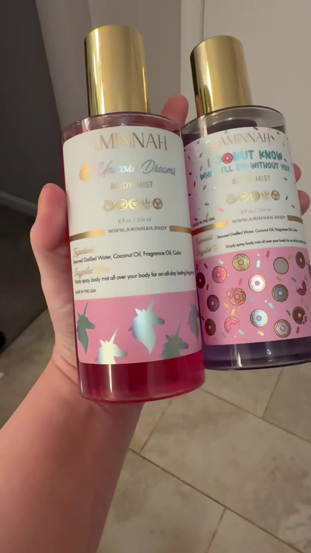 TikTok post by @l.a.u.r.e.n.s.life for Aminnah. Caption reads: @AMINNAH SKINCARE these smell so freaking [...].