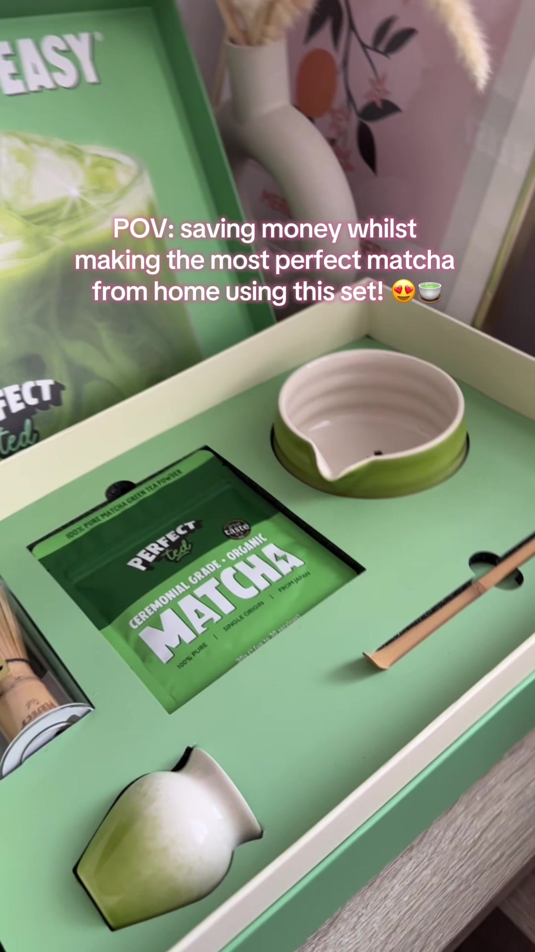 TikTok post by @lilyysuen for PerfectTed. Caption reads: [...] #matchaset #matchawhisk #bamboowhisk....