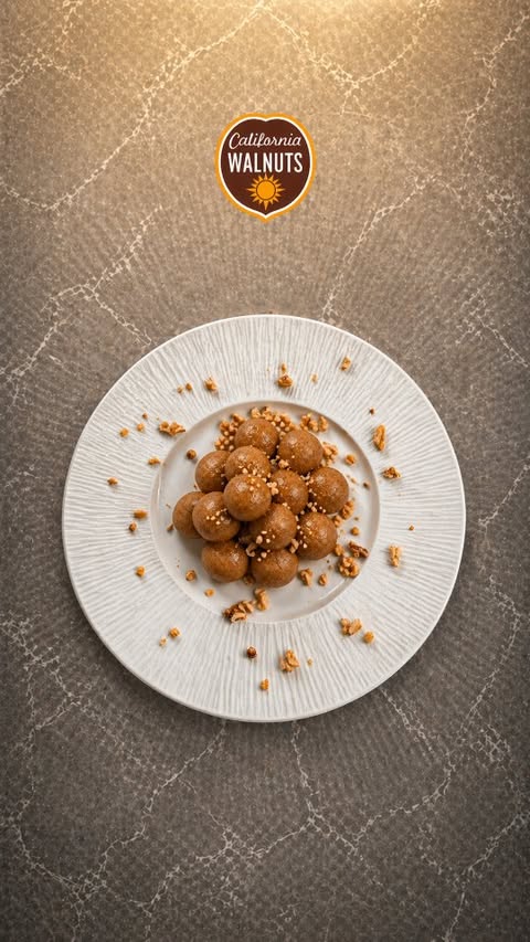Instagram post by @chefrabehamer for California Walnuts. Caption reads: Walnuts Louqaimat #californiawalnuts Ingredients....