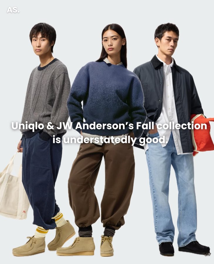Instagram post by @attiresaint for JW ANDERSON. Caption reads: [...] term partnerships between Uniqlo & JW....