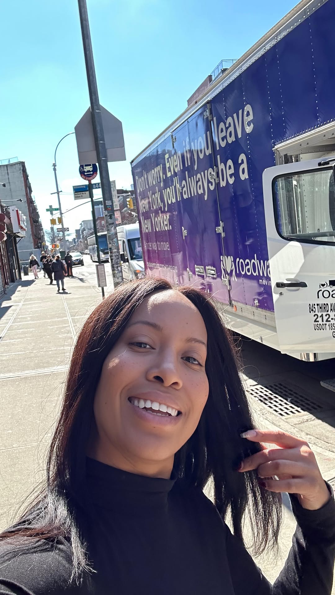 Instagram post by @marjon_carlos for Roadway Moving. Caption reads: POV: You’re a Brooklyn girl for 20 years and now....