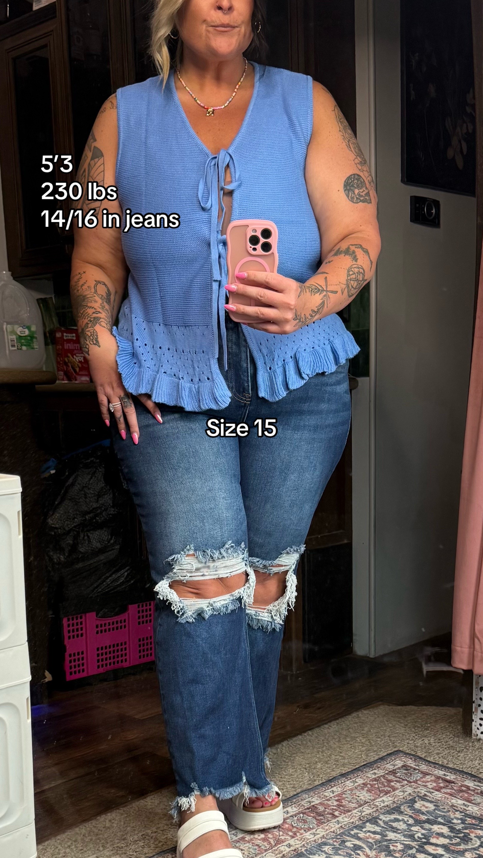 TikTok post by @partyonpowell for Walker Rose Boutique. Caption reads: [...] in light, medium, and dark wash @Walker Rose....