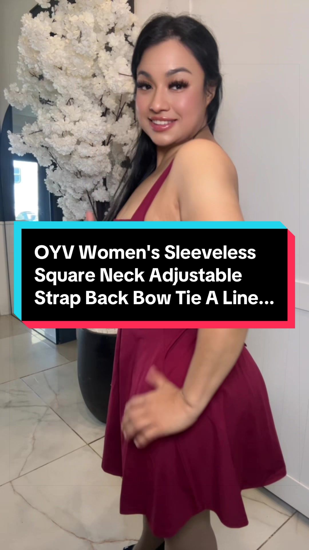 TikTok post by @celiagranados5 for OYV-Fashion. Caption reads: [...] Strap Back Bow Tie A Line... @OYV-Fashion....