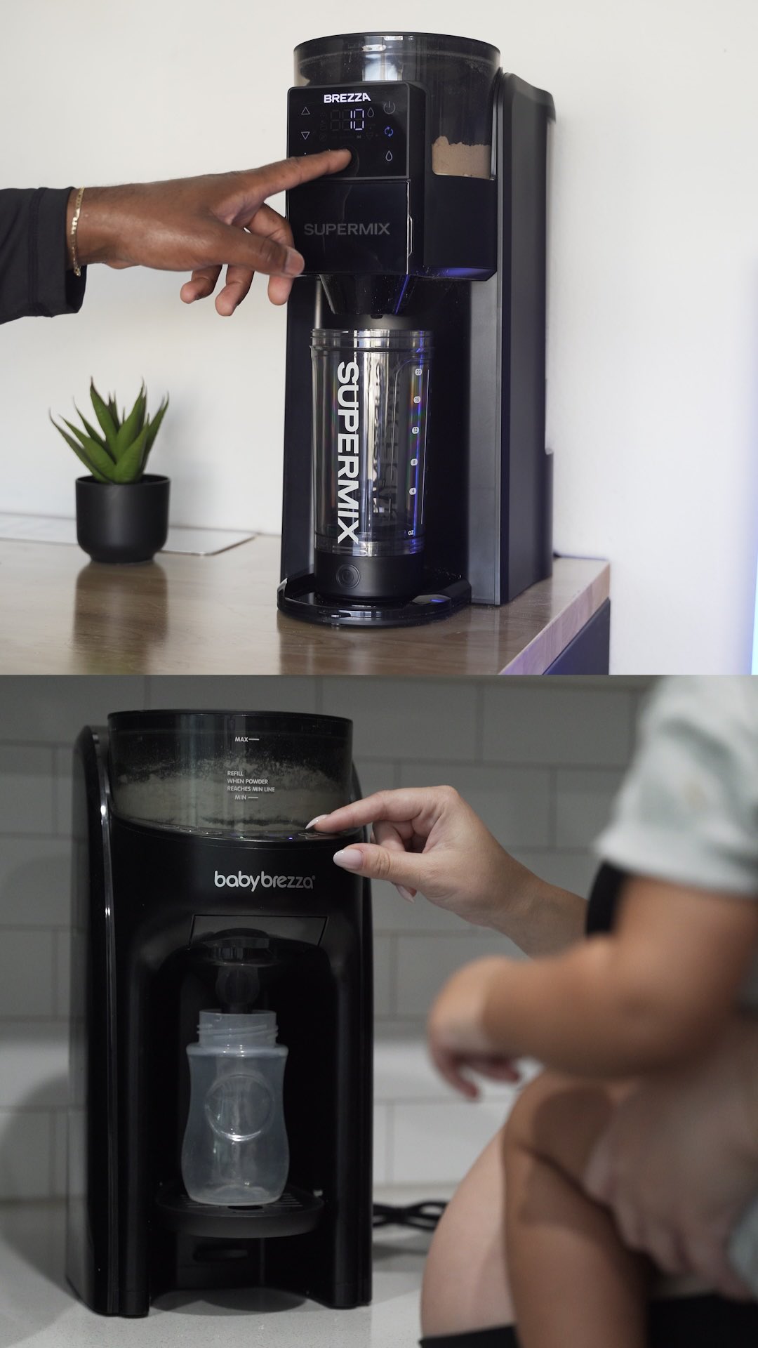 Instagram post by @aaronnmarkss for Baby Brezza. Caption reads: [...] Protein Shake Maker. @babybrezza @brezzaus....