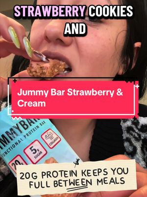 TikTok post by @b.i.g.momma for JiMMYBAR!. Caption reads: @JiMMYBAR Functional Protein 🍓🍪 #proteinbars....