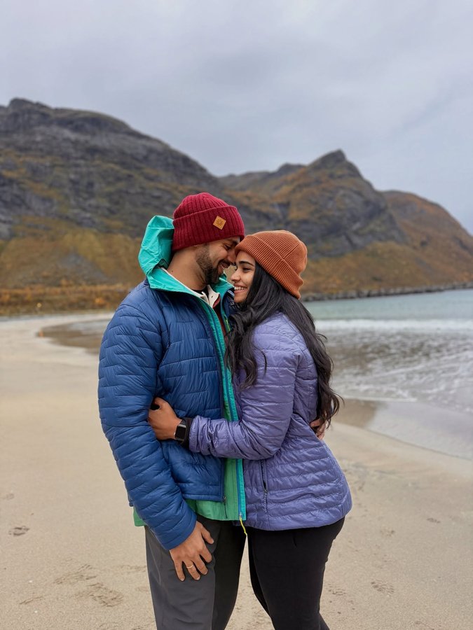 Instagram post by @madrasigoingplaces for Patagonia. Caption reads: Not your typical beach day — Norway’s beaches feel....