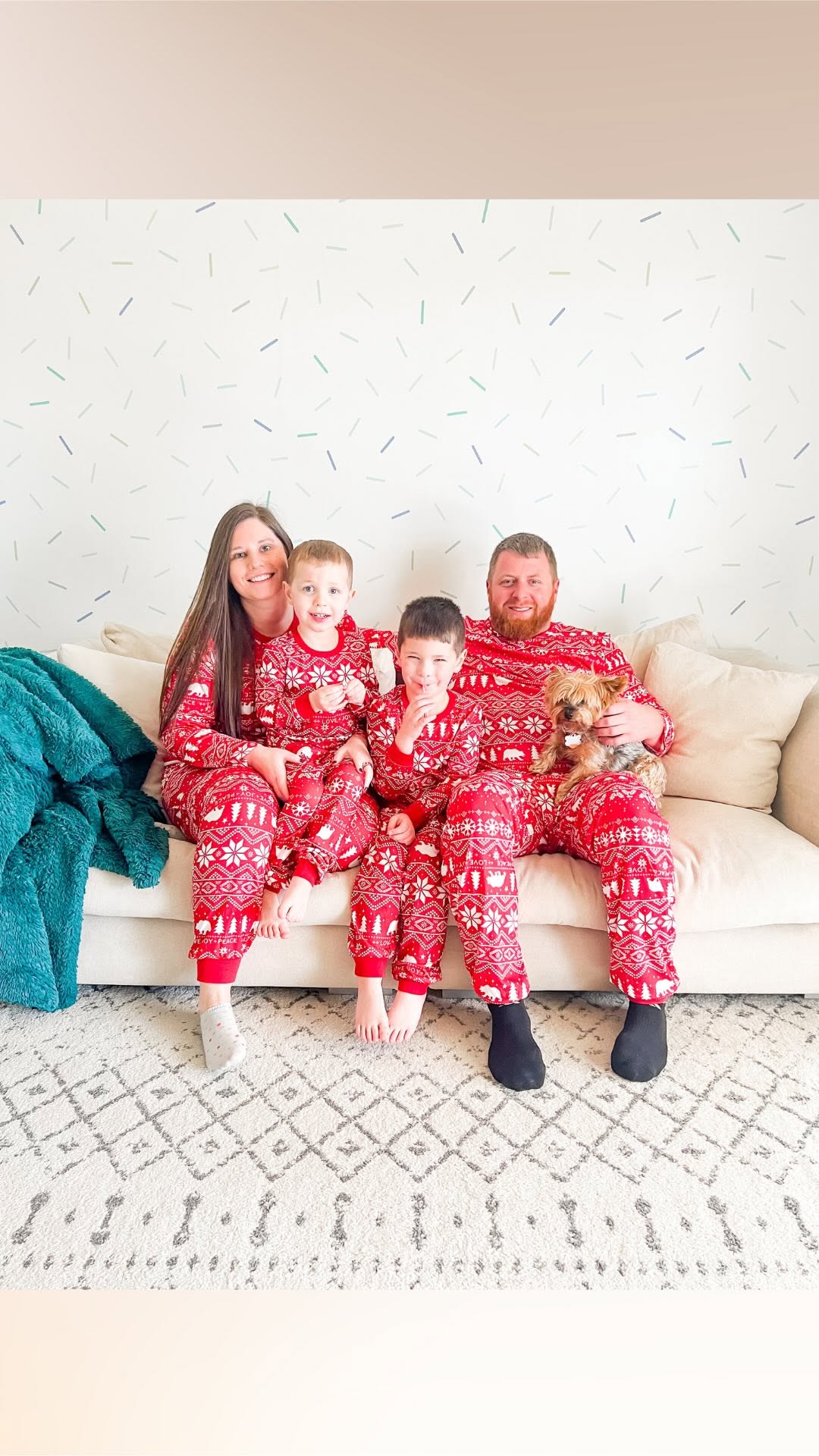 Instagram post by @courtney_sherrill_ for Patpat. Caption reads: #ad Christmas time and family pajamas go hand in....