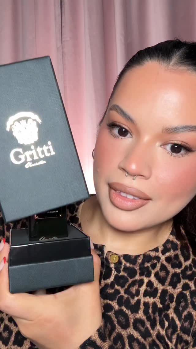 Instagram post by an influencer for Gritti Fragrances. Caption reads: Muskaria by @grittifragrances is 100% a leopard....