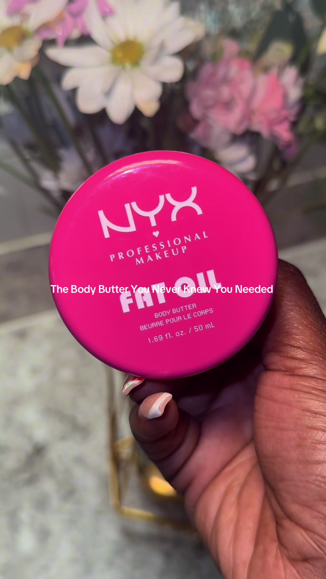 TikTok post by @tiffanydenise_ for NYX Professional Makeup HR. Caption reads: New Nyx Fat Oil Body Butter| A Vanilla Sweet Treat....