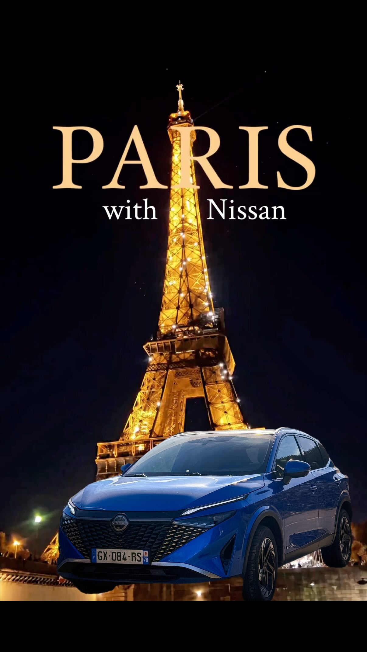Instagram post by @lighttravelsfaster for Nissan USA. Caption reads: From the Eiffel Tower to the Arc de Triomphe, the....
