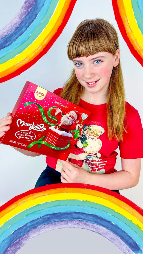 Instagram post by @dear_mummy for Amos Sweets. Caption reads: [AD] 🍭🎶 Viral Musical Lollipops 🍭🎶 You can now....