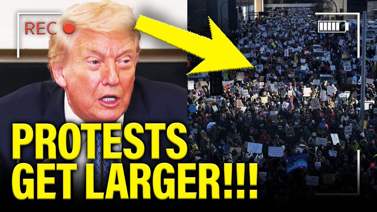 YouTube post by @MeidasTouch for Brodo. Caption reads: Trump GETS STUNNED as MASSIVE PROTESTS get EVEN....