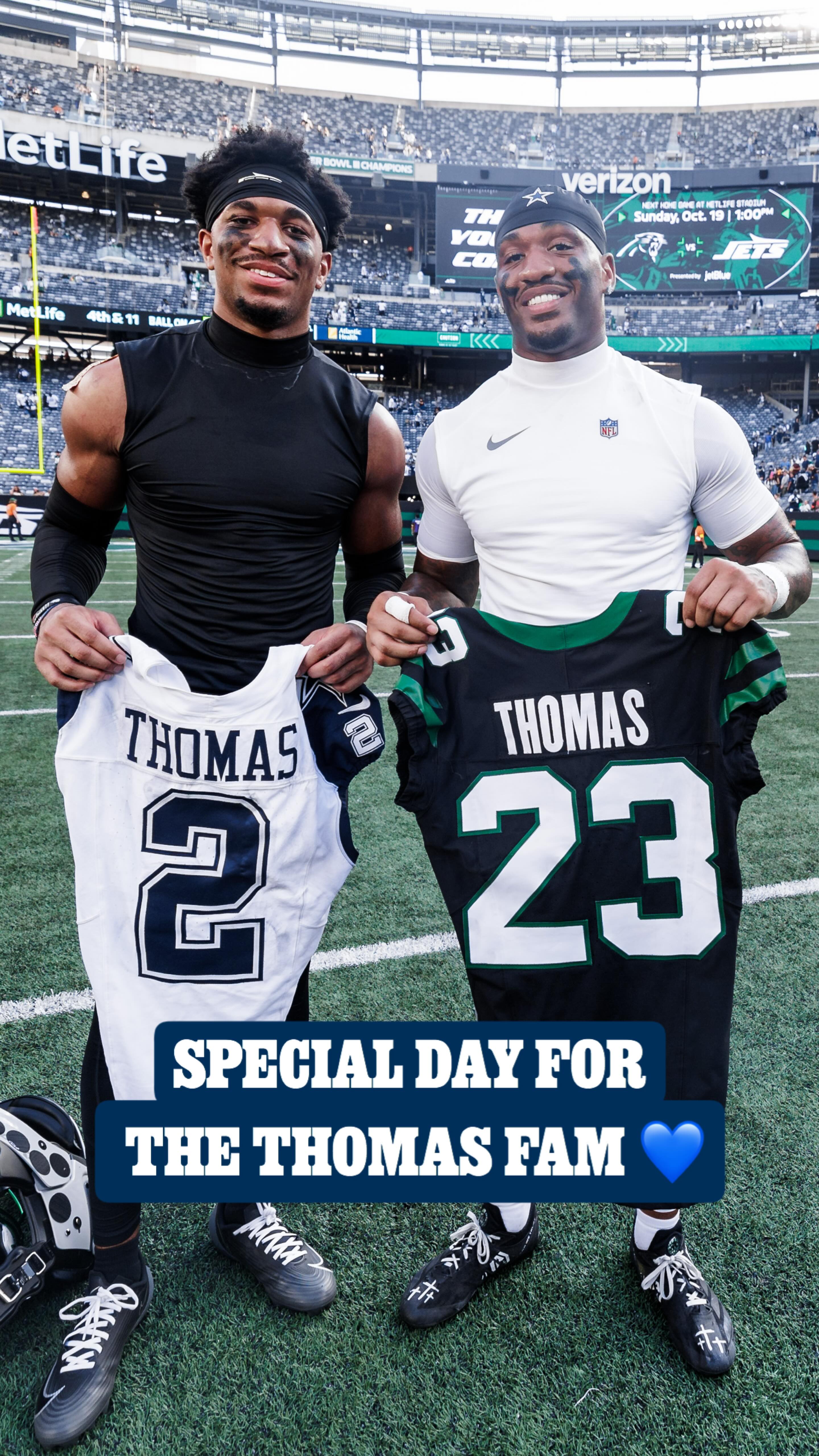 Instagram post by @1way1yeh for Dallas Cowboys. Caption reads: special day for the Thomas fam 💙.