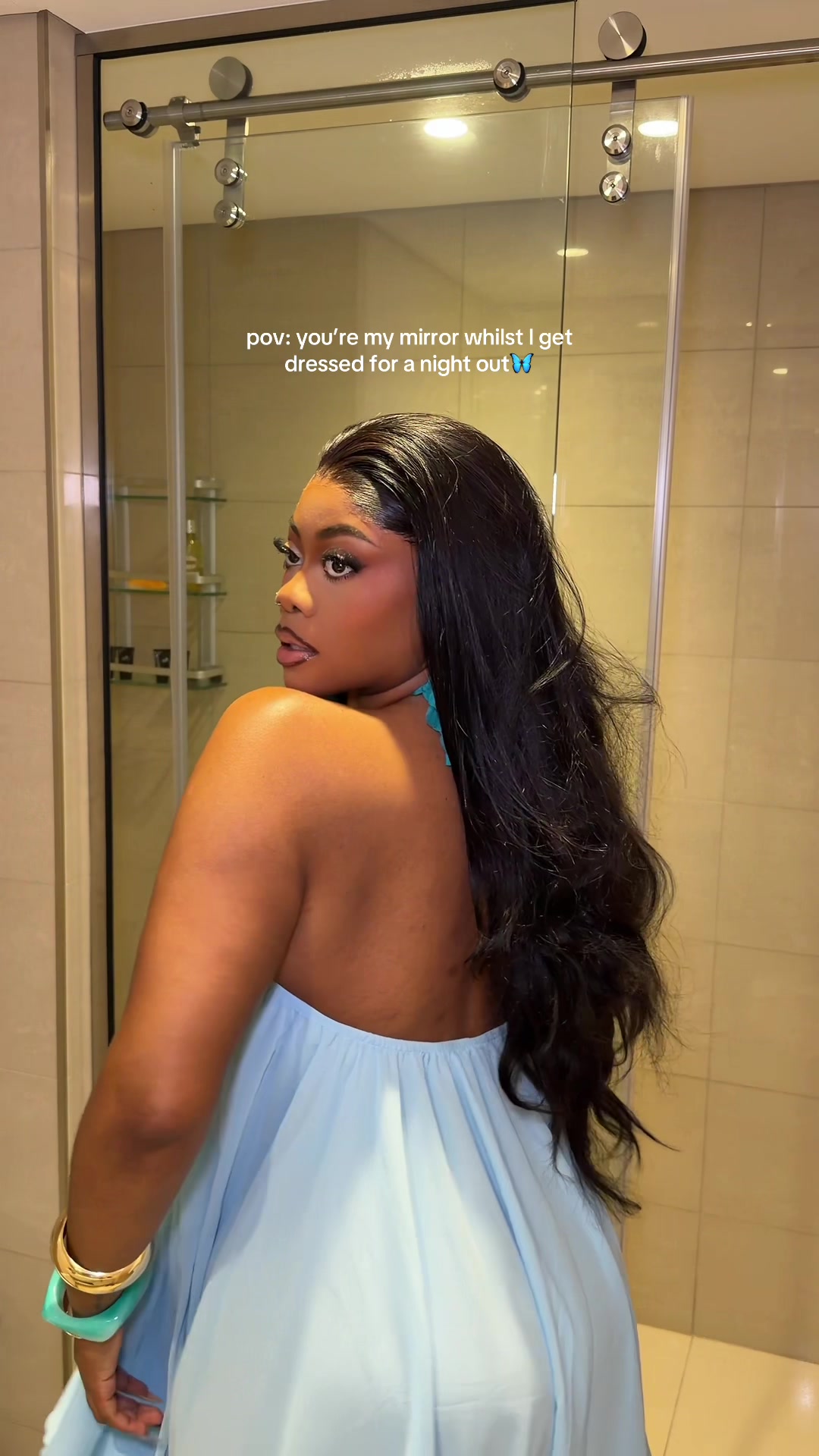 TikTok post by @demiadeleke for Marc Jacobs Fragrances. Caption reads: GRWM🦋 - Outfit of the Night is this stunning....