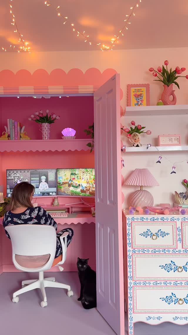 Instagram post by @kate_rose_morgan for Pixio Gaming. Caption reads: ad ✨When Cosy Gaming and Dopamine decor come....