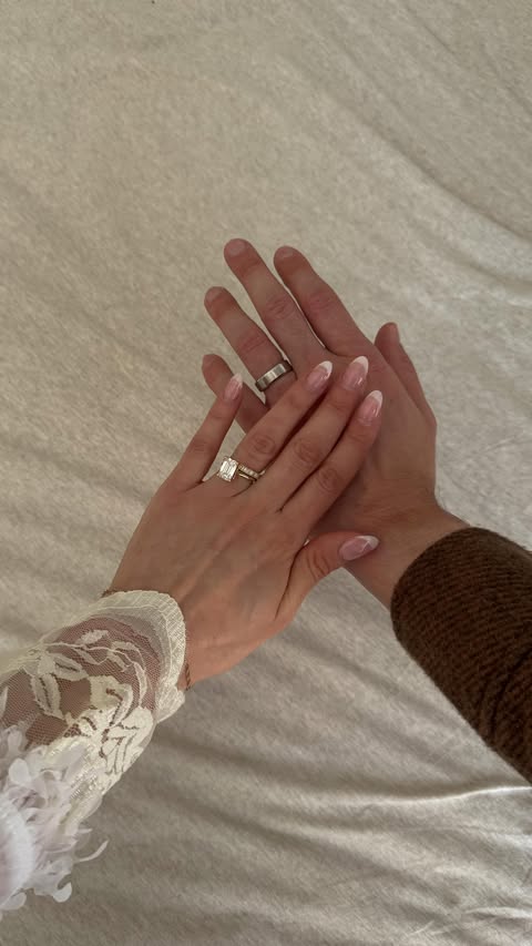 Instagram post by @amberdowty_ for Brilliant Earth. Caption reads: [...] found our dream wedding bands with....