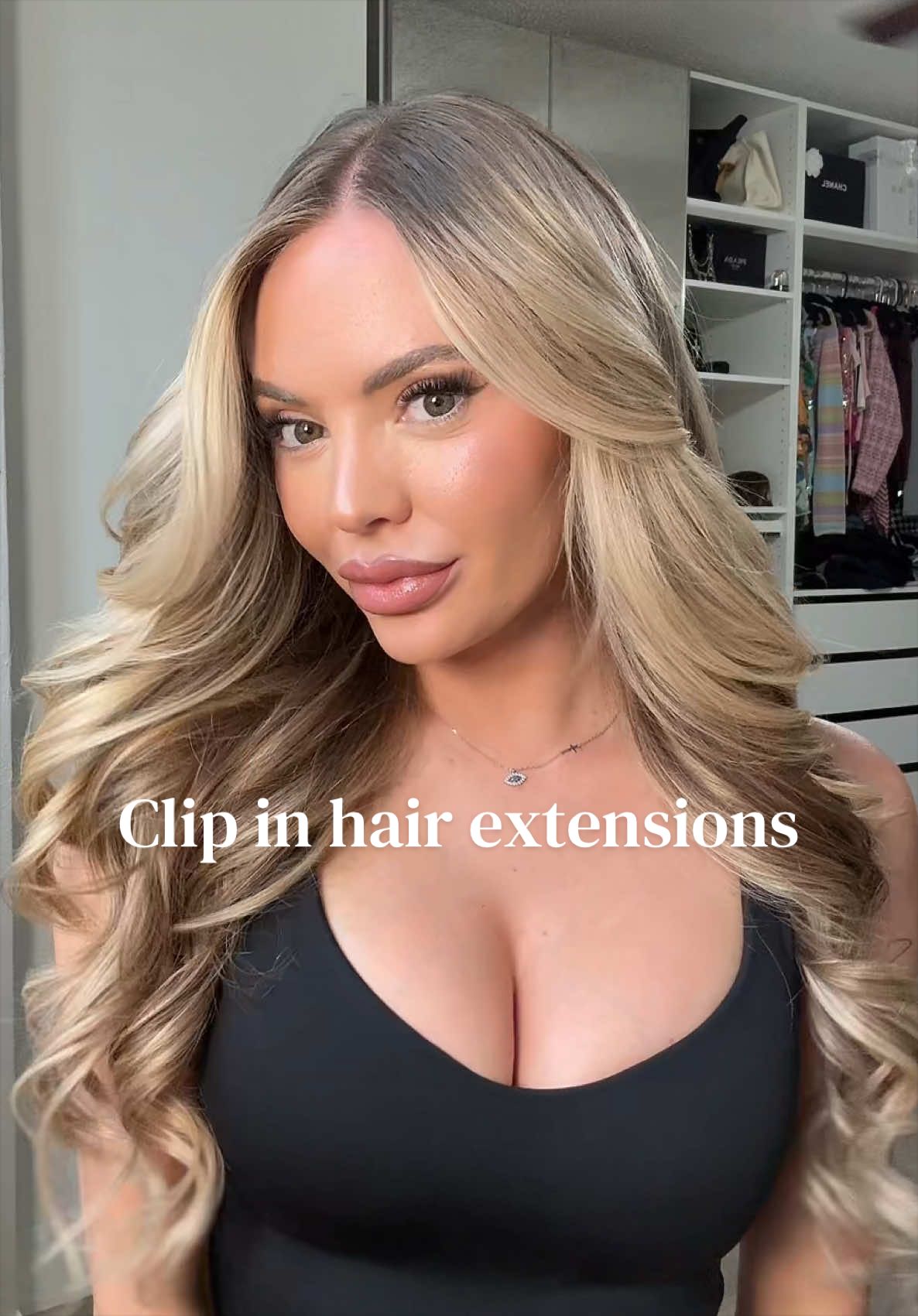 TikTok post by @bella_rosalie for Moresoo Hair. Caption reads: [...] week and my clip ins saved the day @MORESOO....