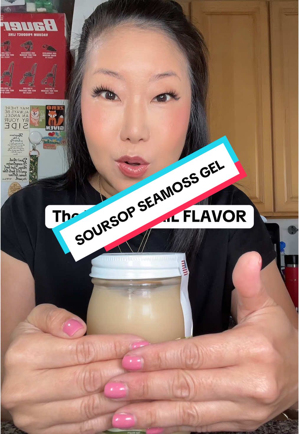 TikTok post by @girlwithadoge for TrueSeaMoss. Caption reads: [...] #seamossbenefits #trueseamoss #soursop....