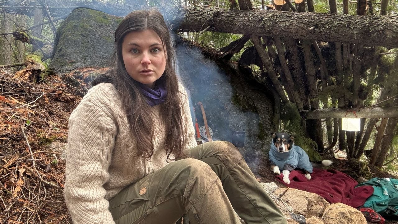 YouTube post by @MadisonClysdalee for Victorinox. Caption reads: Solo Camping Building a Bushcraft Log Shelter &....