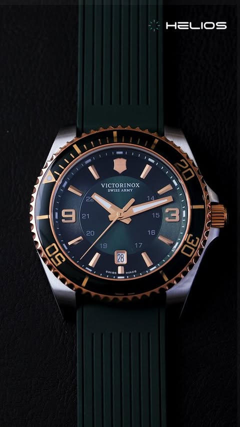 Instagram post by @helioswatches for Victorinox. Caption reads: Crafted to defy the elements, the....