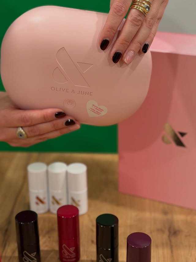 Instagram post by @sarainamerica for Olive & June. Caption reads: An at-home manicure that truly feels next level....