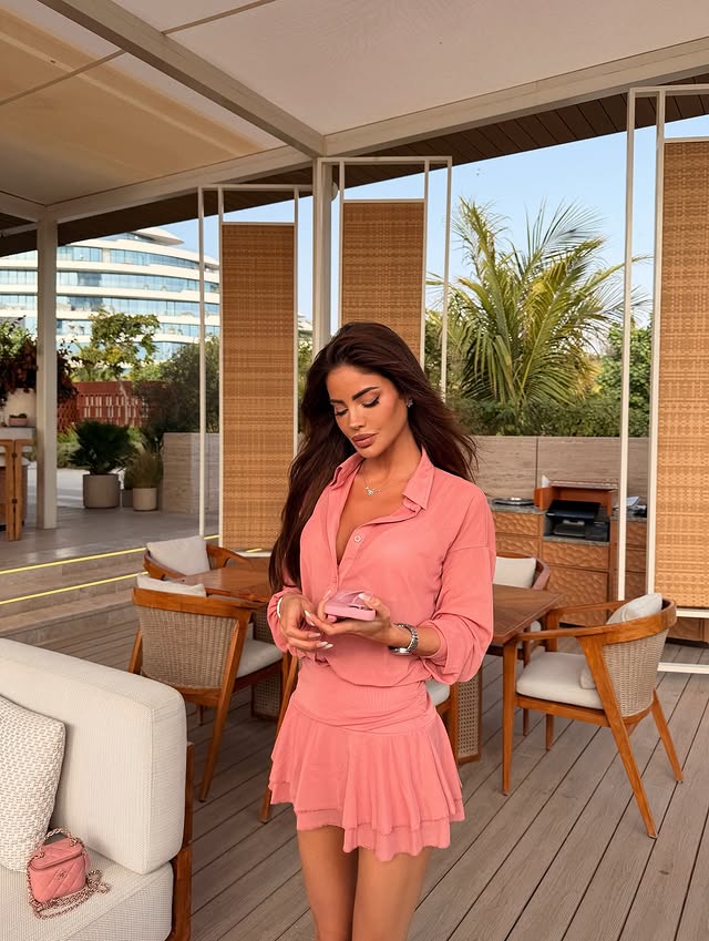 Instagram post by @iamjunepeers for Fashion Nova. Caption reads: 💞 @FashionNova 
‘Bree Ruffle Mesh Mini Dress’ #ad.