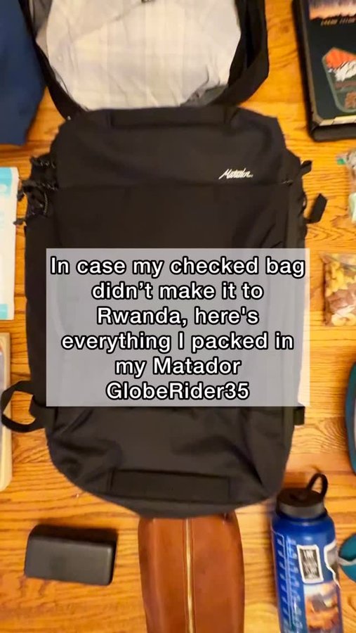 Instagram post by @alecoutside for Matador Equipment. Caption reads: [...] 35 carry-on! (Partnership with....