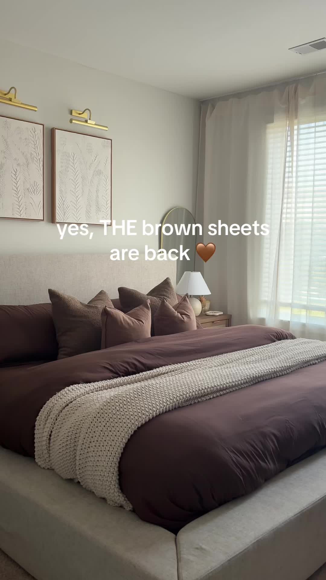 TikTok post by @selenasincerely for Mellanni. Caption reads: [...] #viralbedsheets #brownsheets @Mellanni.