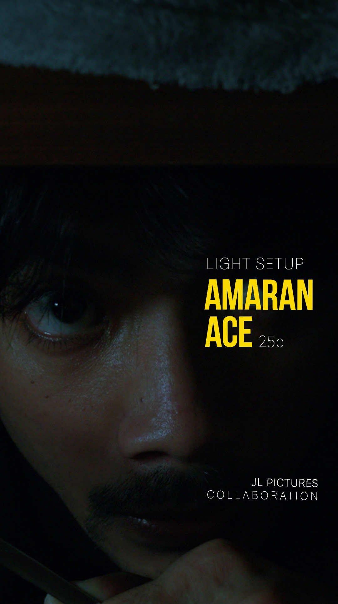 TikTok post by @jlpicturess for amaran. Caption reads: 1-light setup with @amarancreators Ace 25c 🎥....