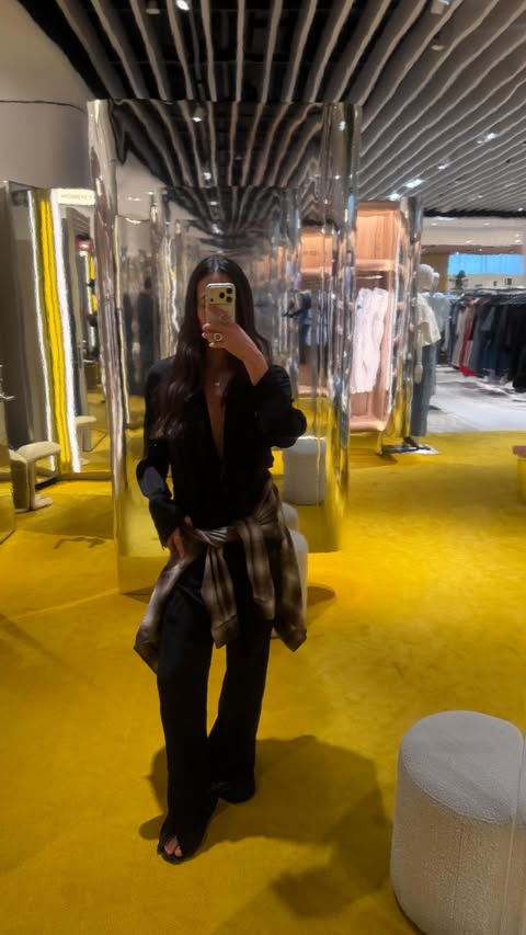 Instagram post by @sasha.mei for Theory. Caption reads: Stopped by @theory__ at @holtrenfrew Bloor Street....