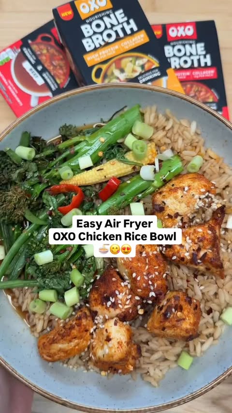 Instagram post by @tastyairfryerrecipess for OXO. Caption reads: #ad High-protein meals made easy 🙌✨ Using OXO....