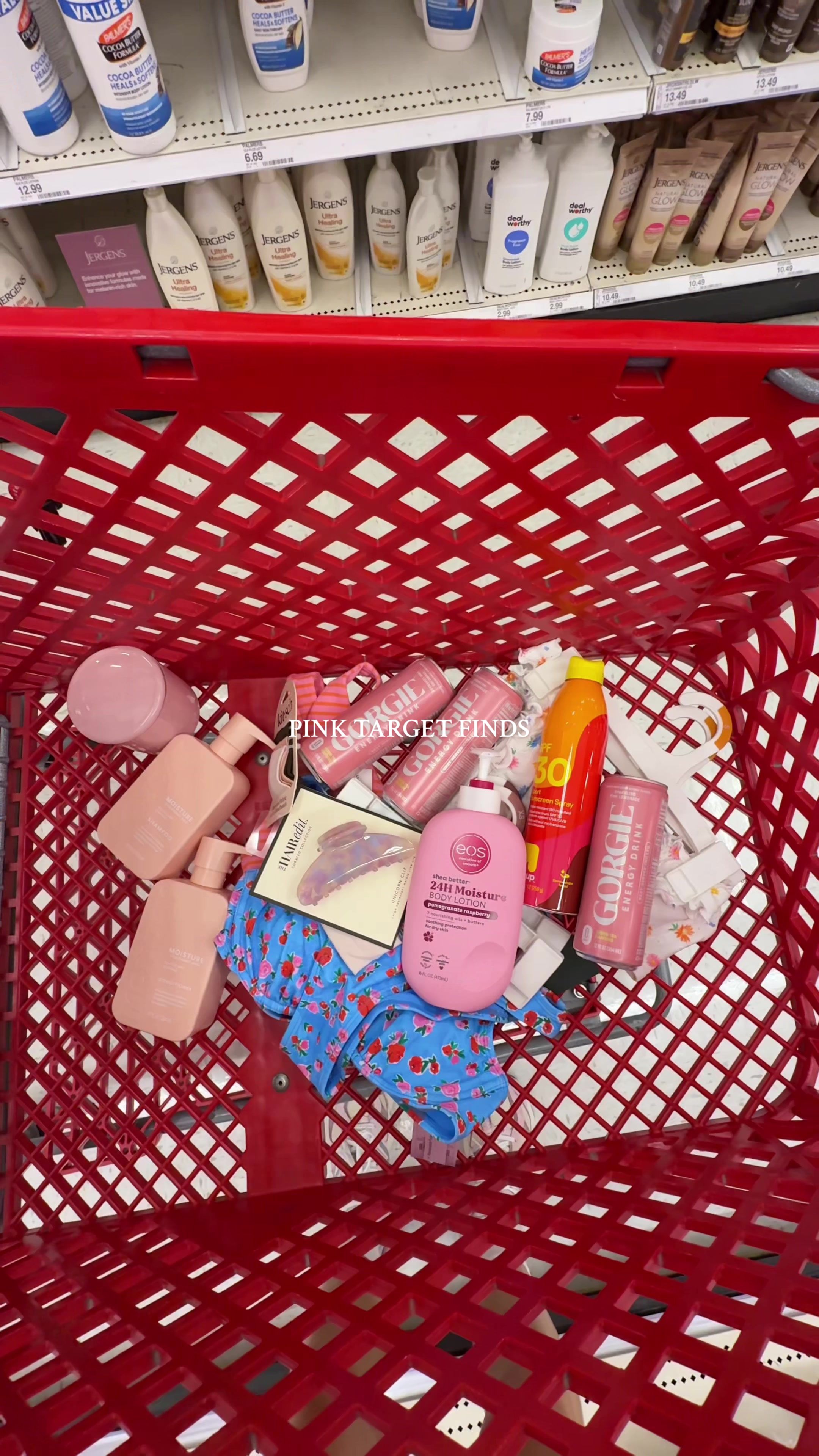 TikTok post by @kaylagresh for GORGIE. Caption reads: pink target finds 💗🎀🌸🩰 @GETGORGIE pink....