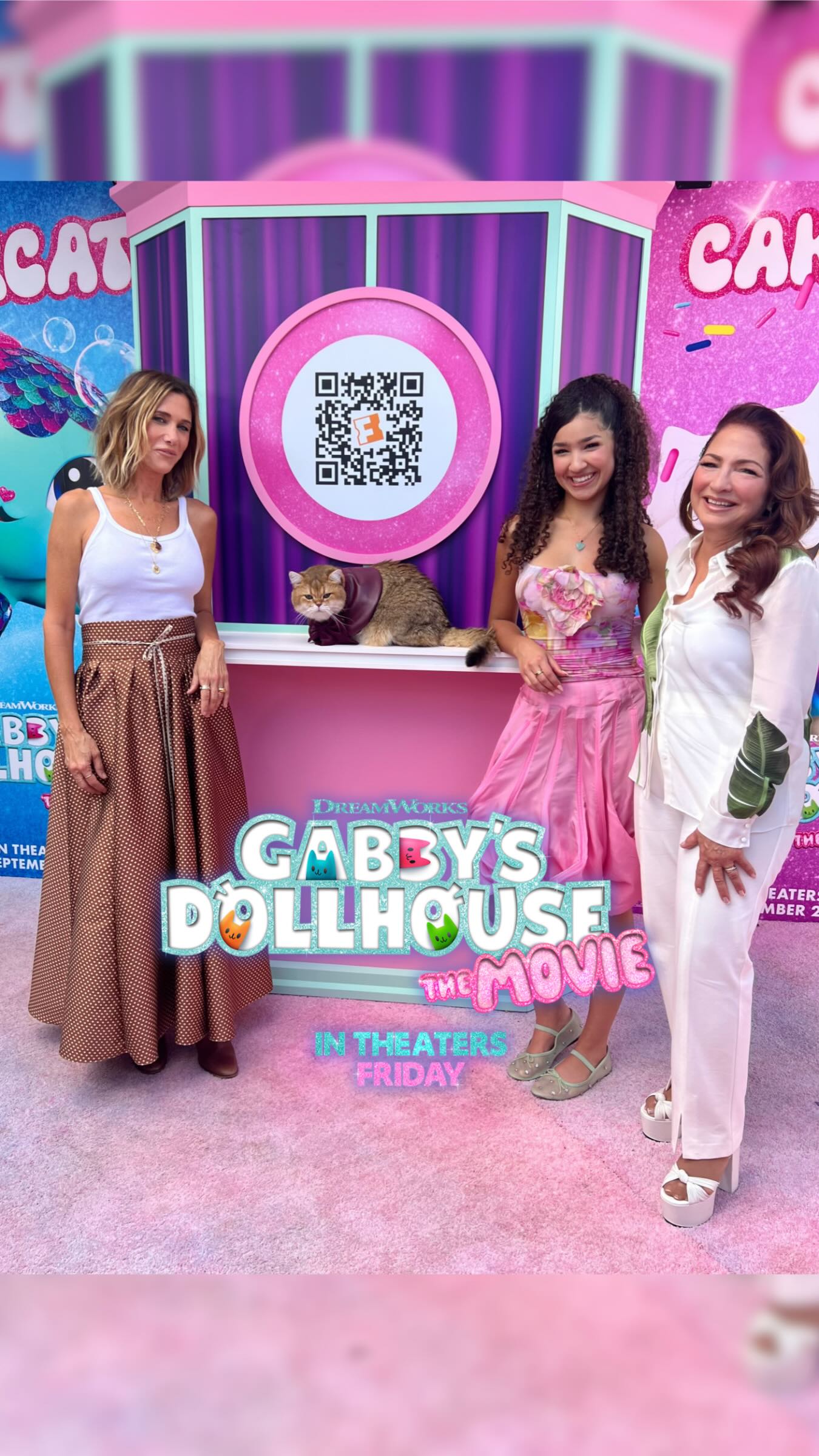 Instagram post by @maple.cat for DreamWorks. Caption reads: Paw-ty at the purr-miere 🎀✨ Can’t wait for you to....