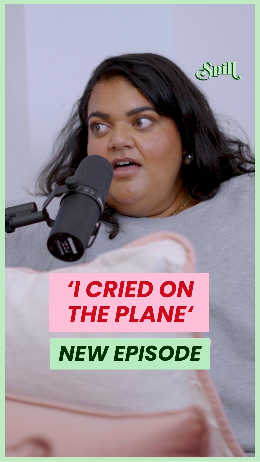 Instagram post by @spill__podcast for Tinder. Caption reads: Not BB catching flights AND feelings 😭✈️⁠
⁠
This....