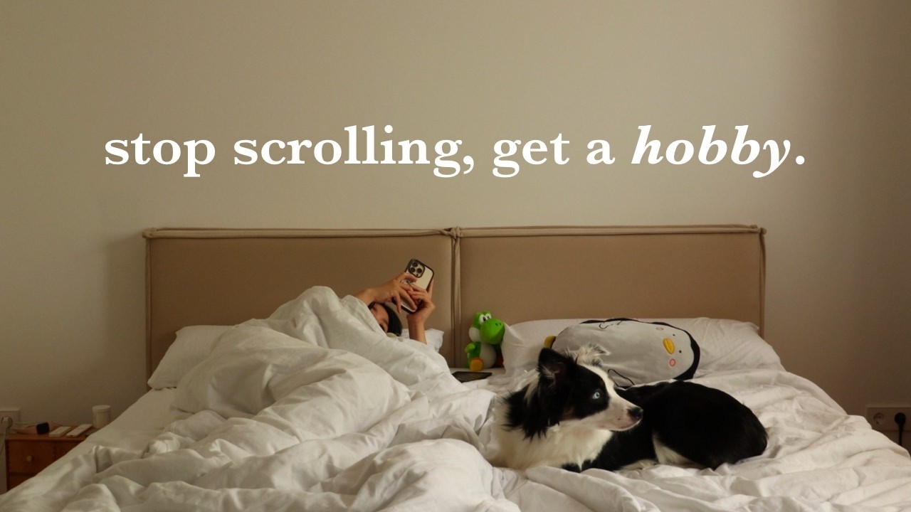 YouTube post by @cloudyhills for Lingoda. Caption reads: Hobbies to try instead of mindless scrolling (cozy....