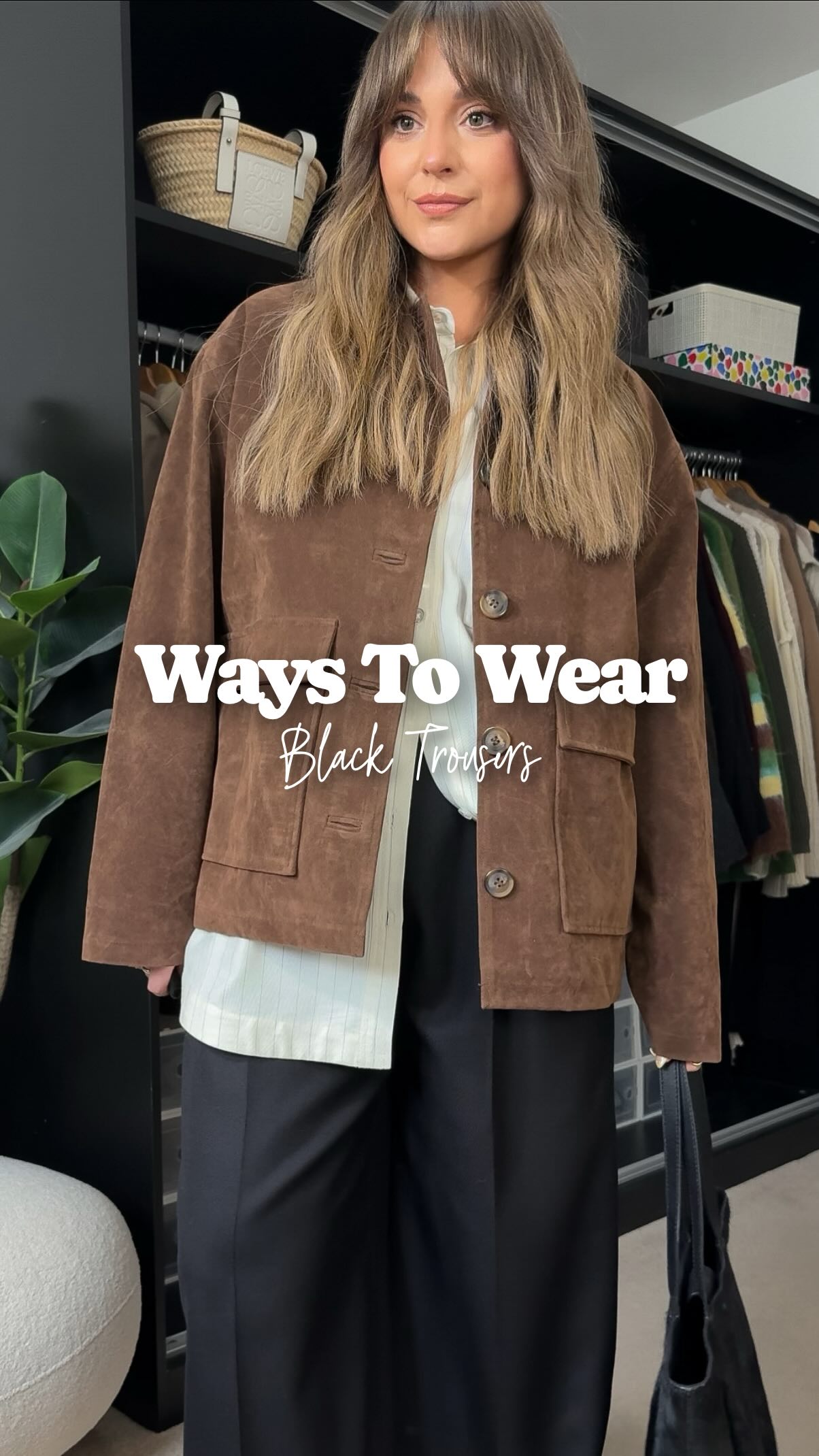 Instagram post by @charissarae for Belstaff. Caption reads: repeat after me: black trousers are not boring....