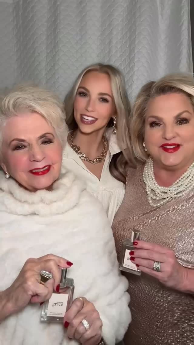 Instagram post by @emmagraceandmemama for philosophy. Caption reads: Three generations. One timeless scent. Give the....