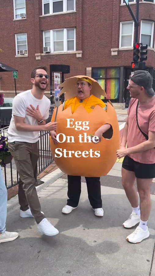 Instagram post by @marcosfunhouse for Pete & Gerry's. Caption reads: Free-range and fabulous, babes! 🏳️‍🌈 Coming out....