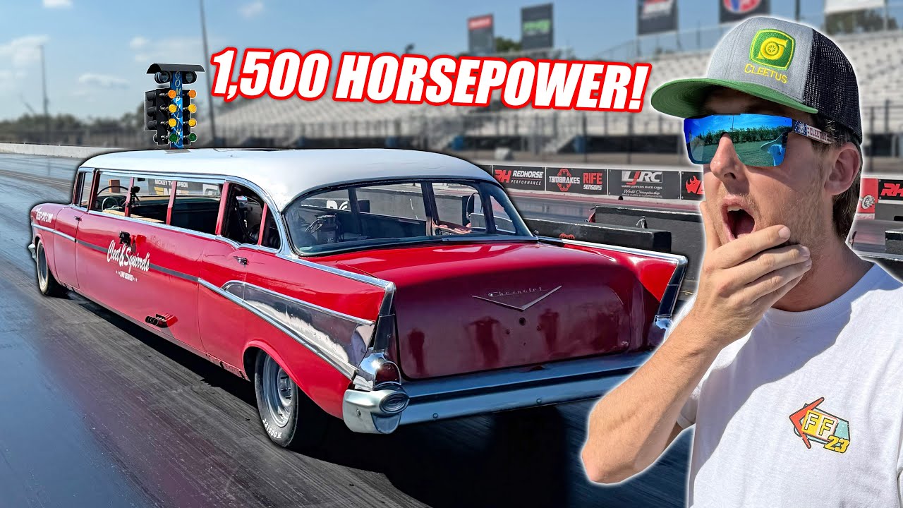 YouTube post by @CleetusM for Heat Wave Visual. Caption reads: Took My 1,500hp Limo Drag Racing! (Blew Our Minds).